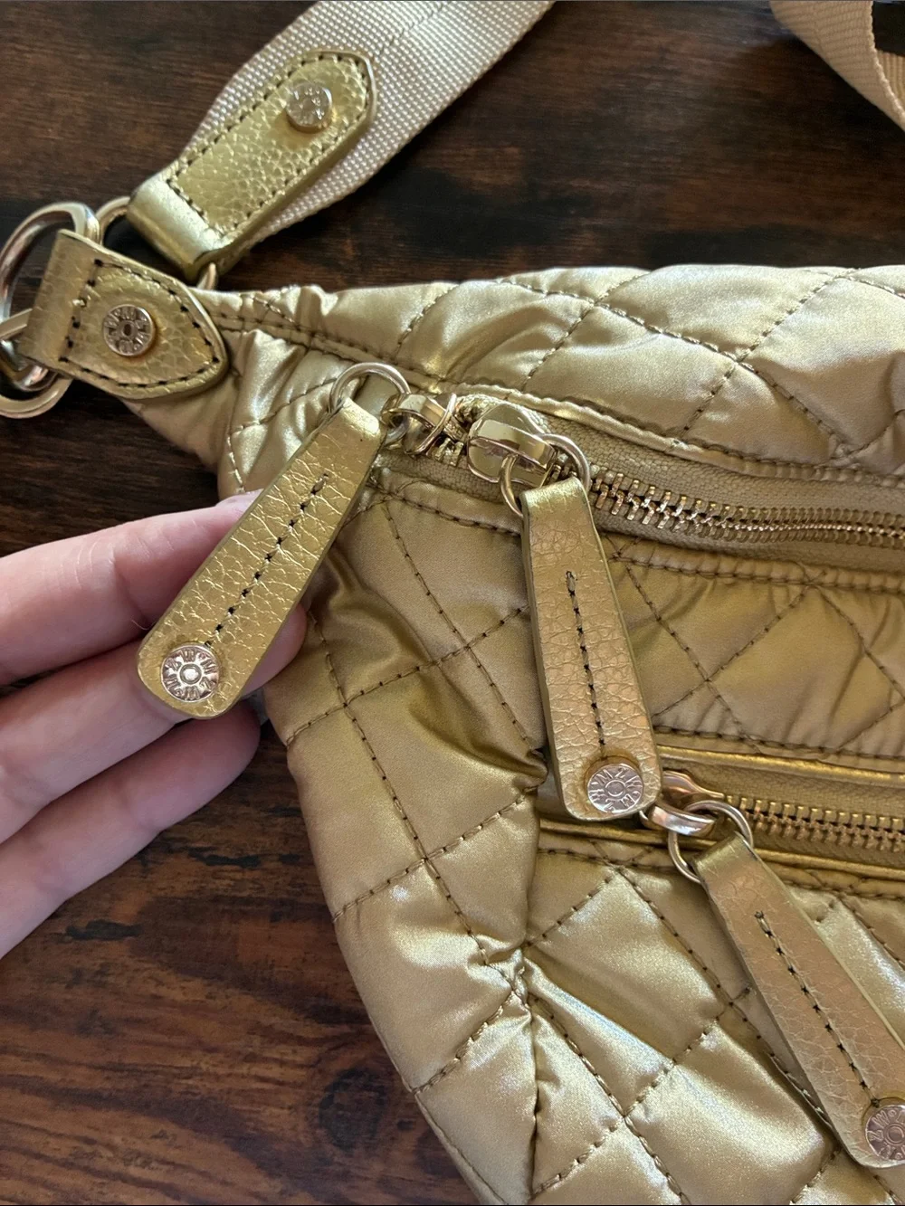 MZ Wallace Metallic Gold Quilted Crossbody Sling Bag - Picture 3 of 12